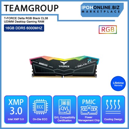 TeamGroup T-FORCE Delta RGB Black 16GB DDR5 6000 CL38 UDIMM Desktop Gaming RAM TeamGroup T-FORCE Delta RGB Black 16GB DDR5 6000 CL38 UDIMM Desktop Gaming RAM